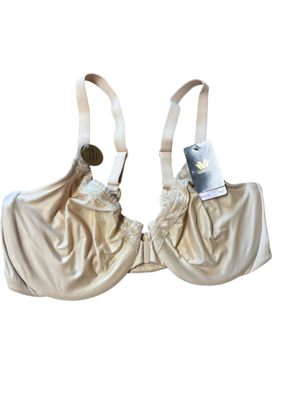 Wacoal 855313 Underwire Non Padded Front Closure 36D Sand Adjustable Straps NWT